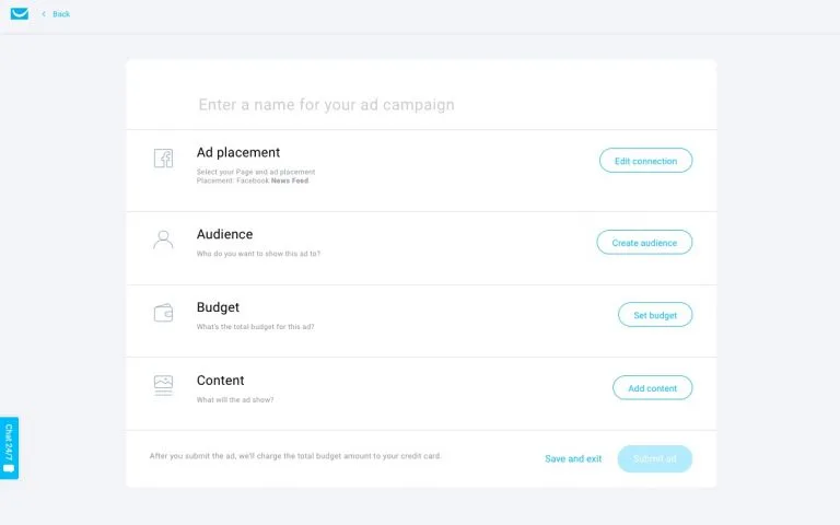 A screenshot of the Facebook ads manager that asks about Facebook ad campaign goals. 