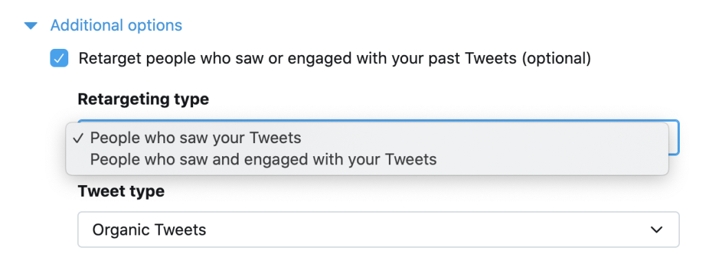 A screenshot of Twitter showing how to retarget Twitter for past customers.