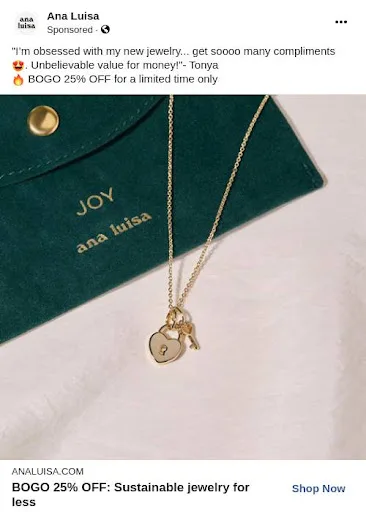 A Facebook ad for Ana Luisa jewelry.