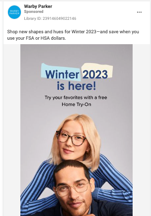 An eyeglass ad from Warby Parker from the Facebook Ad library.