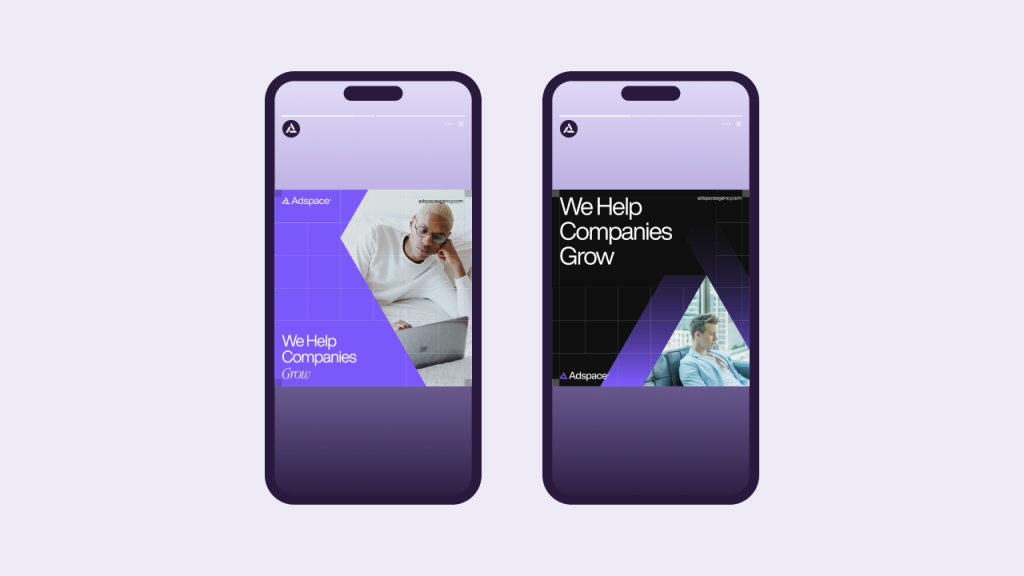 Phones displaying ads for Adspace agency.