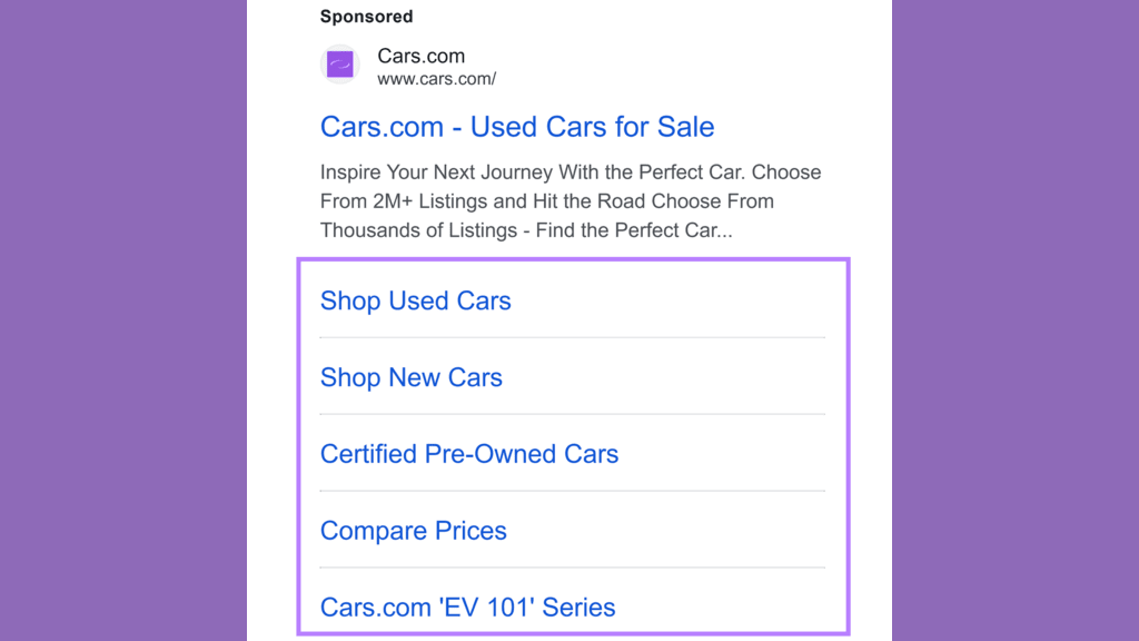 A screenshot of an ad displaying the callout ad extension.