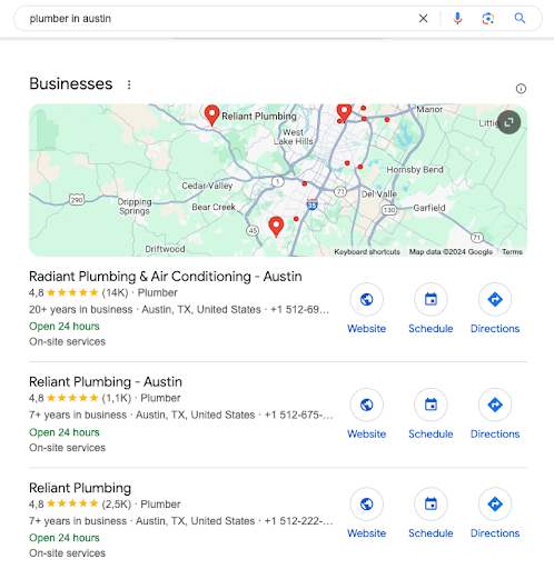 A screenshot of local businesses in Austin. 